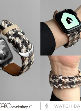 KASO千鸟格纹毛尼表带适用于s9苹果手表applewatch8代s7654321SE通用女款复古格纹s11表带Ultra秋冬腕带s10潮