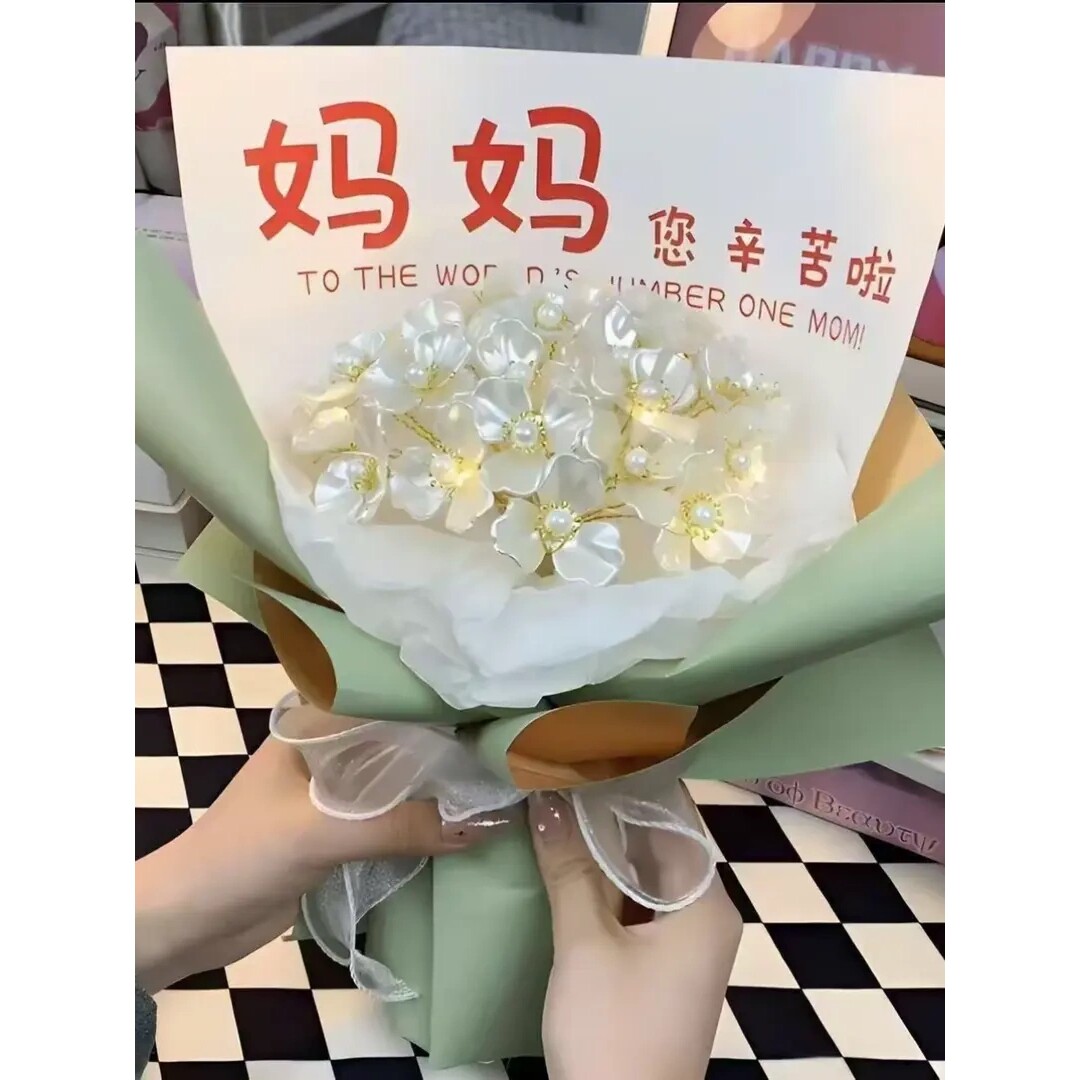 母亲节礼物diy玉兰花玫瑰花手捧花束送妈妈汽车摆件饰品