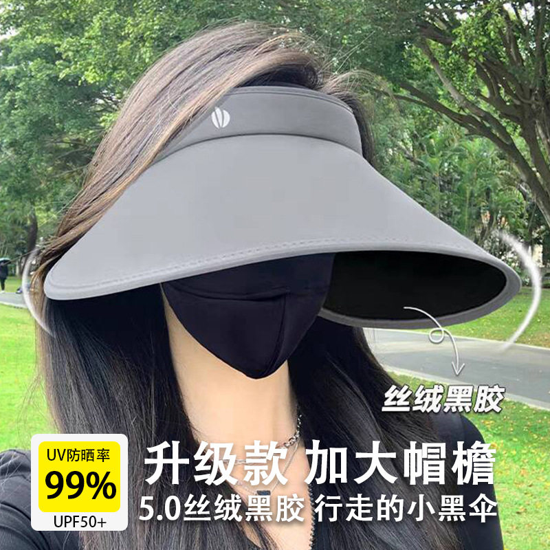 帽子夏日大帽檐防晒太阳帽女黑胶遮脸环绕式可折叠空顶发箍遮阳帽