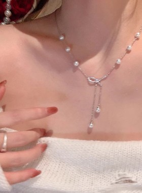 蝴蝶结珍珠流苏项链女2025新款轻奢小众设计高级感颈链锁骨链饰品