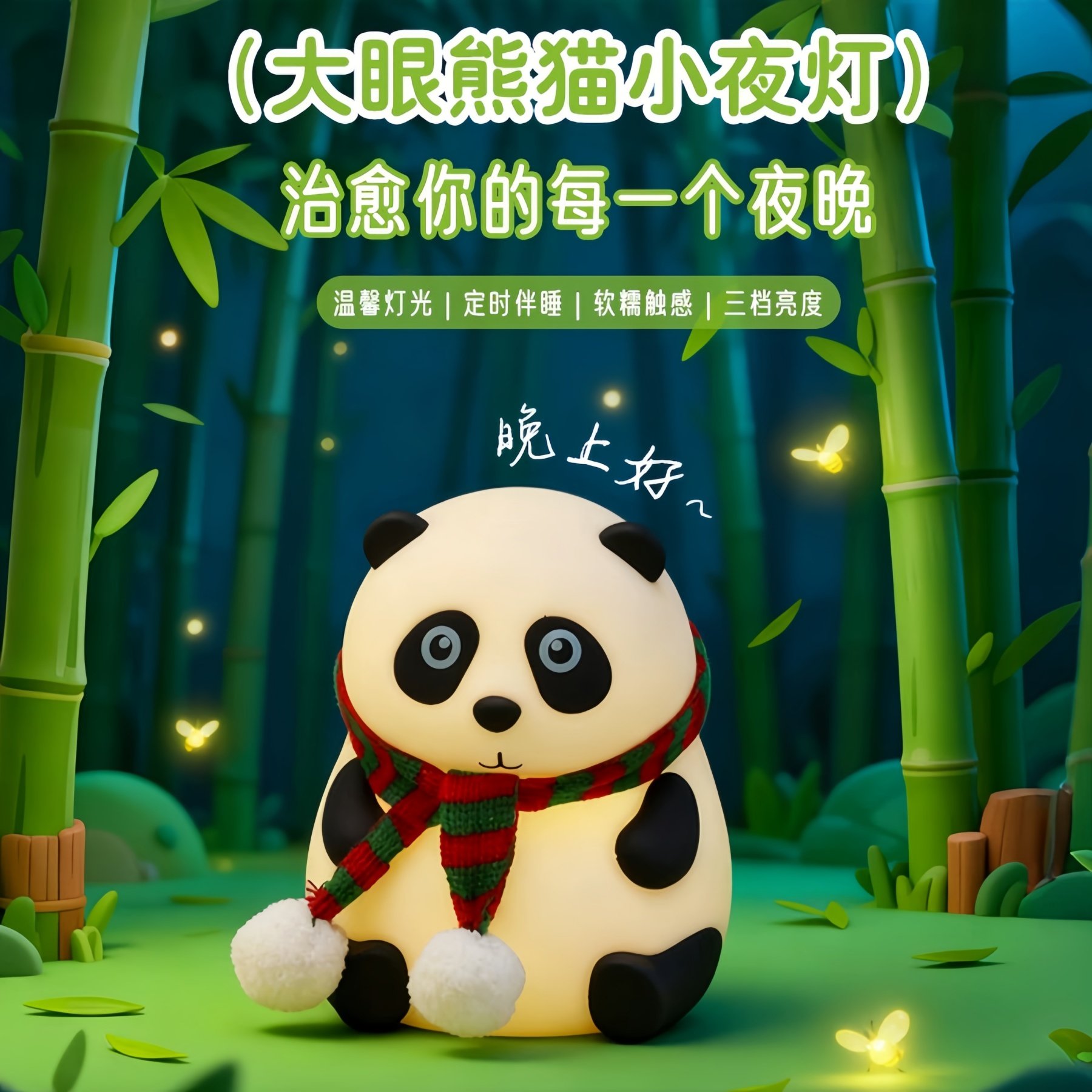 大眼熊猫小夜灯婴儿夜间喂奶护眼睡眠灯床头充电硅胶拍拍灯礼物,节庆用品/礼品,创意/设计灯,淘宝优惠券,粉丝福利购,淘宝优惠卷