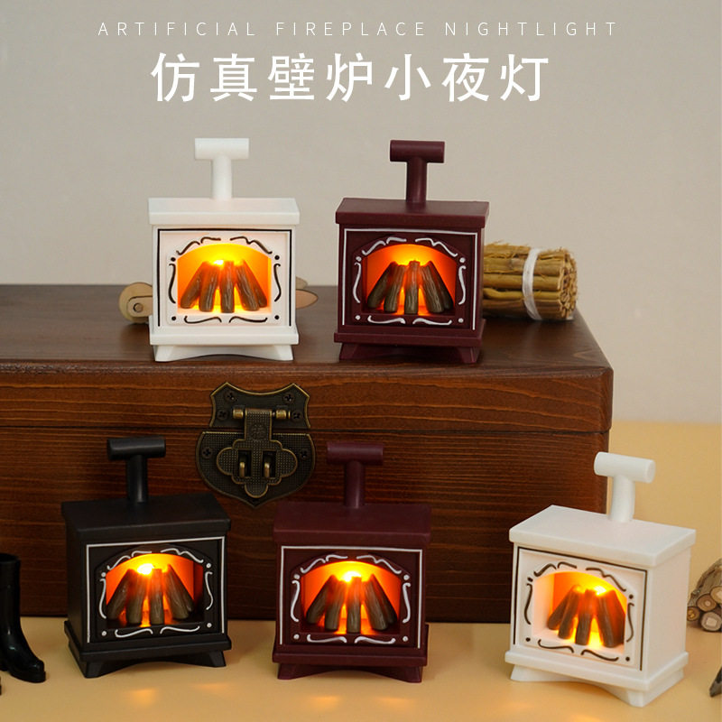创意小夜灯LED复古壁炉蜡烛灯Dollhouse娃娃屋仿真火焰装饰氛围灯