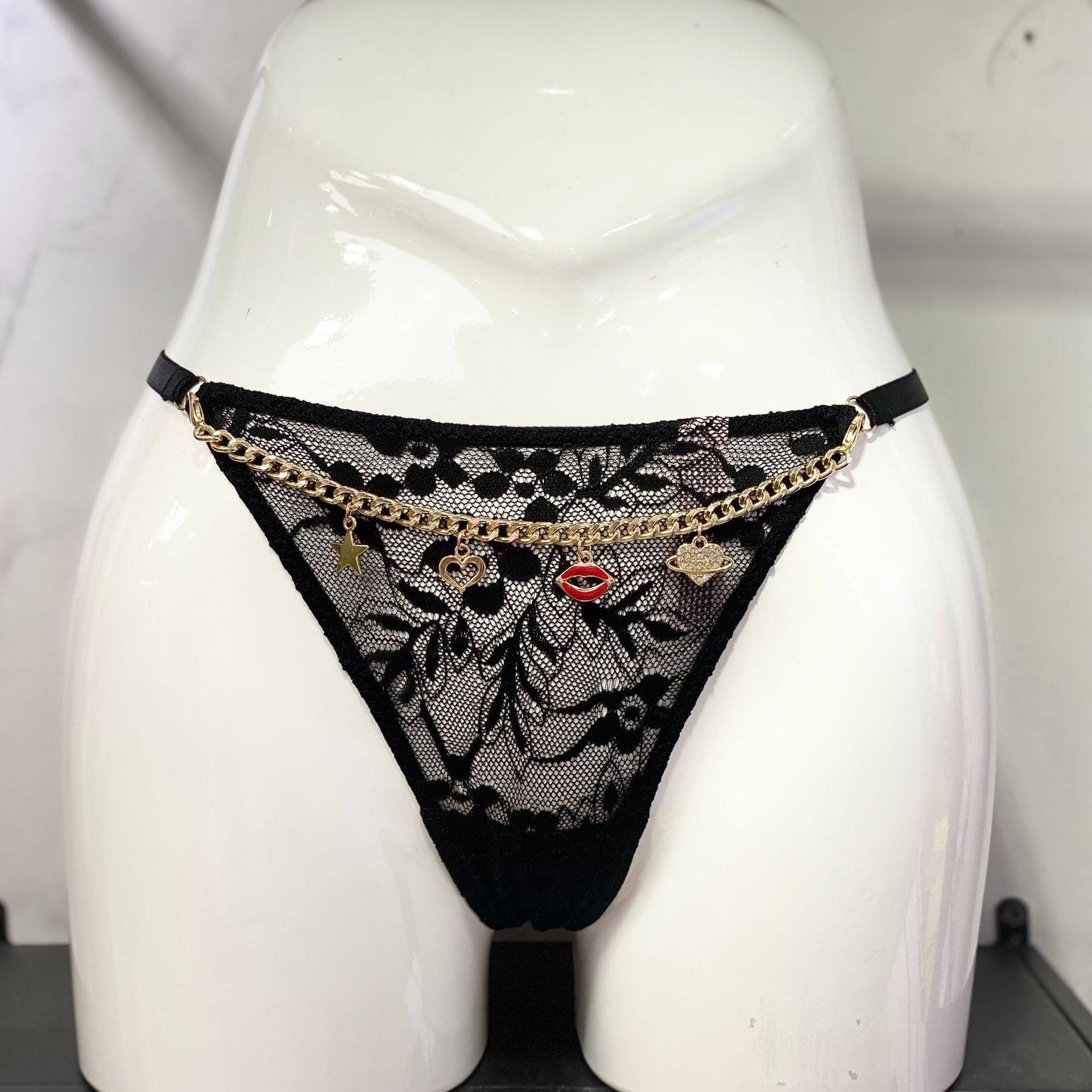 新款丁字裤女士性感可拆金属链条时尚舒适蕾丝刺绣纯棉裆底裤内裤,女士内衣/男士内衣/家居服,女丁字裤,淘宝优惠券,粉丝福利购,淘宝优惠卷