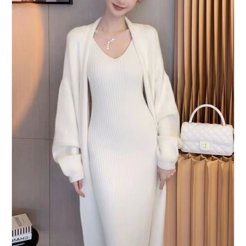 时尚外贸女装新款套装女针织吊带连衣裙长款毛衣开衫外套两件套厚,女装/女士精品,羊绒衫,淘宝优惠券,粉丝福利购,淘宝优惠卷