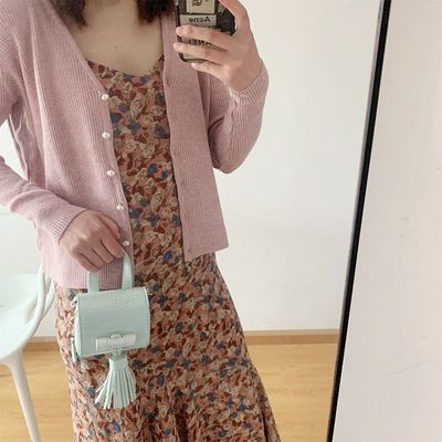 【思萌】  春天花会开~淑雅气质v领吊带裙 复古长款碎花连衣裙女