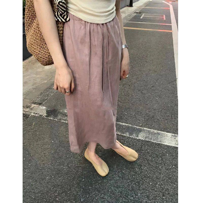 2025日系松软麻料粉色半身裙女夏季新款休闲松紧中长款裙子可代发,女装/女士精品,大码套装,淘宝优惠券,粉丝福利购,淘宝优惠卷
