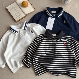 儿童POLO衫 男童条纹上衣潮牌宝宝POLO领T恤女纯棉t 长袖 2025春秋款