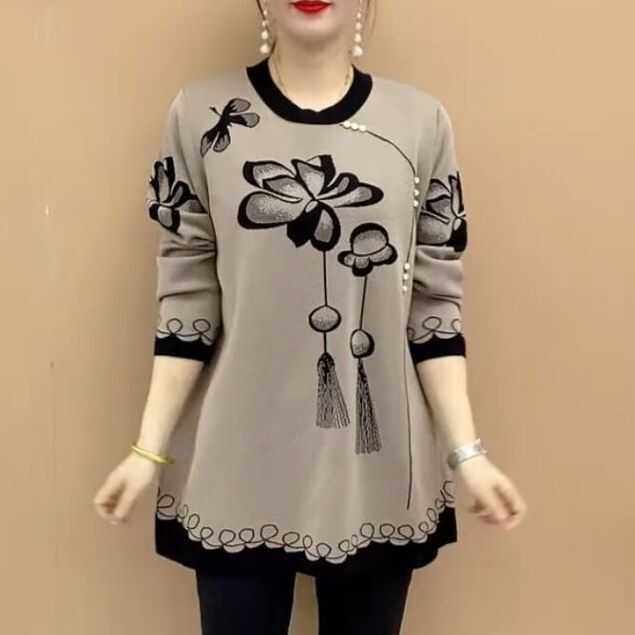 阔太太中长款印花针织衫网红爆款时尚遮肚大码女装上衣洋气内搭女,女装/女士精品,毛针织衫,淘宝优惠券,粉丝福利购,淘宝优惠卷