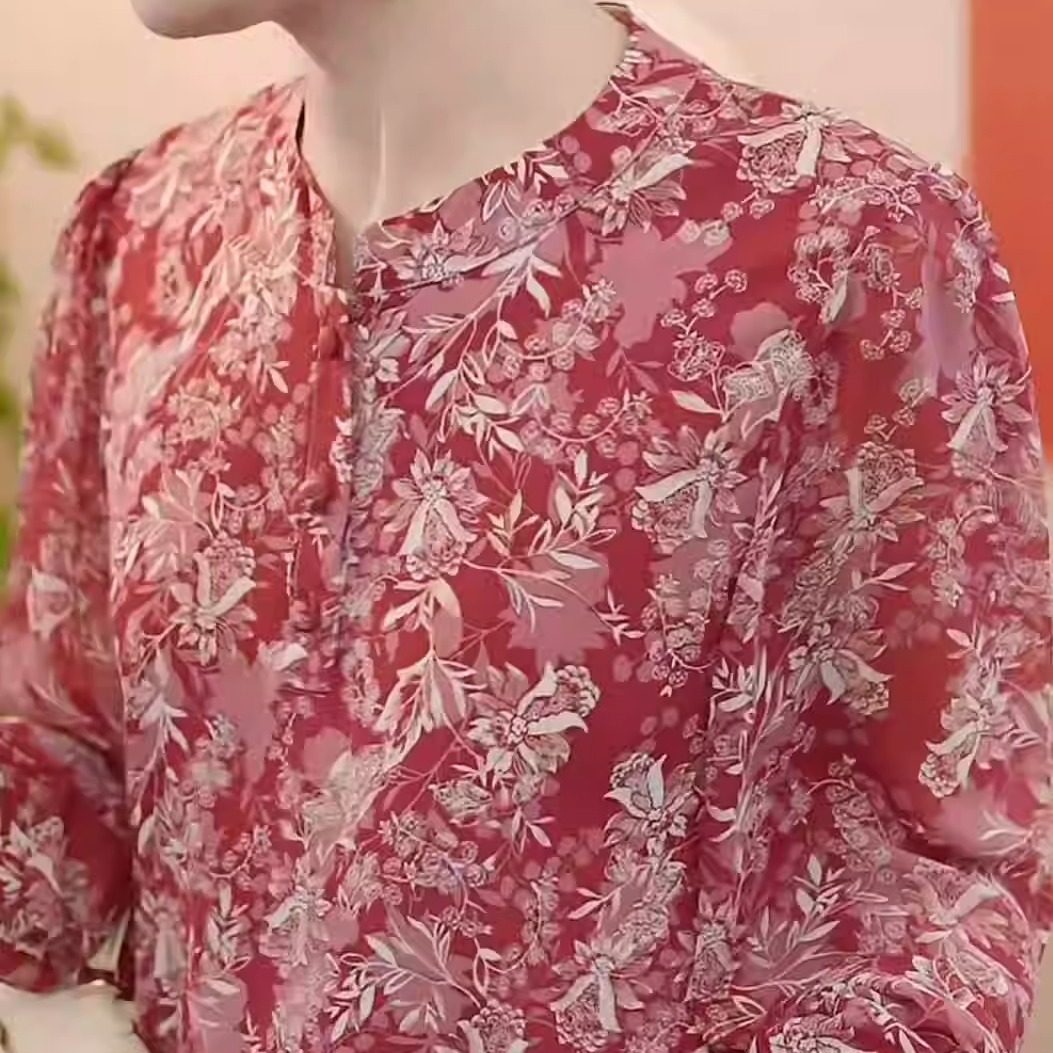 2026春季时尚优雅洋气碎花套头七分袖雪纺衫减龄上衣贵妇人小衫女