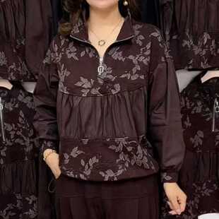 卫衣2026春季女士时尚拉链拼接花色宽松休闲遮肉长袖显瘦减龄上衣