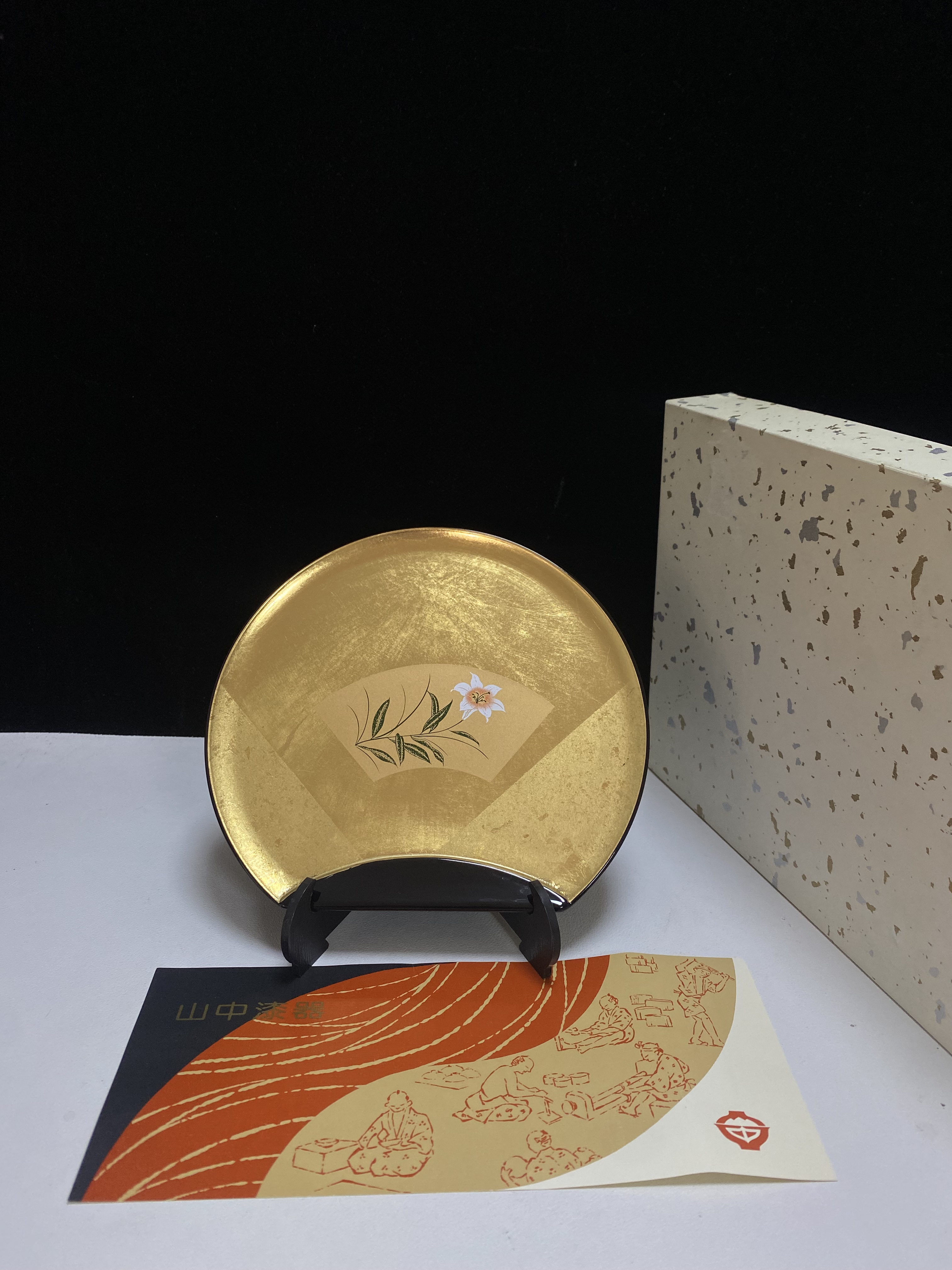 日本中古漆器金箔工艺沈金金莳绘果子皿糕点盘壶承食盘椿皿茶托盘