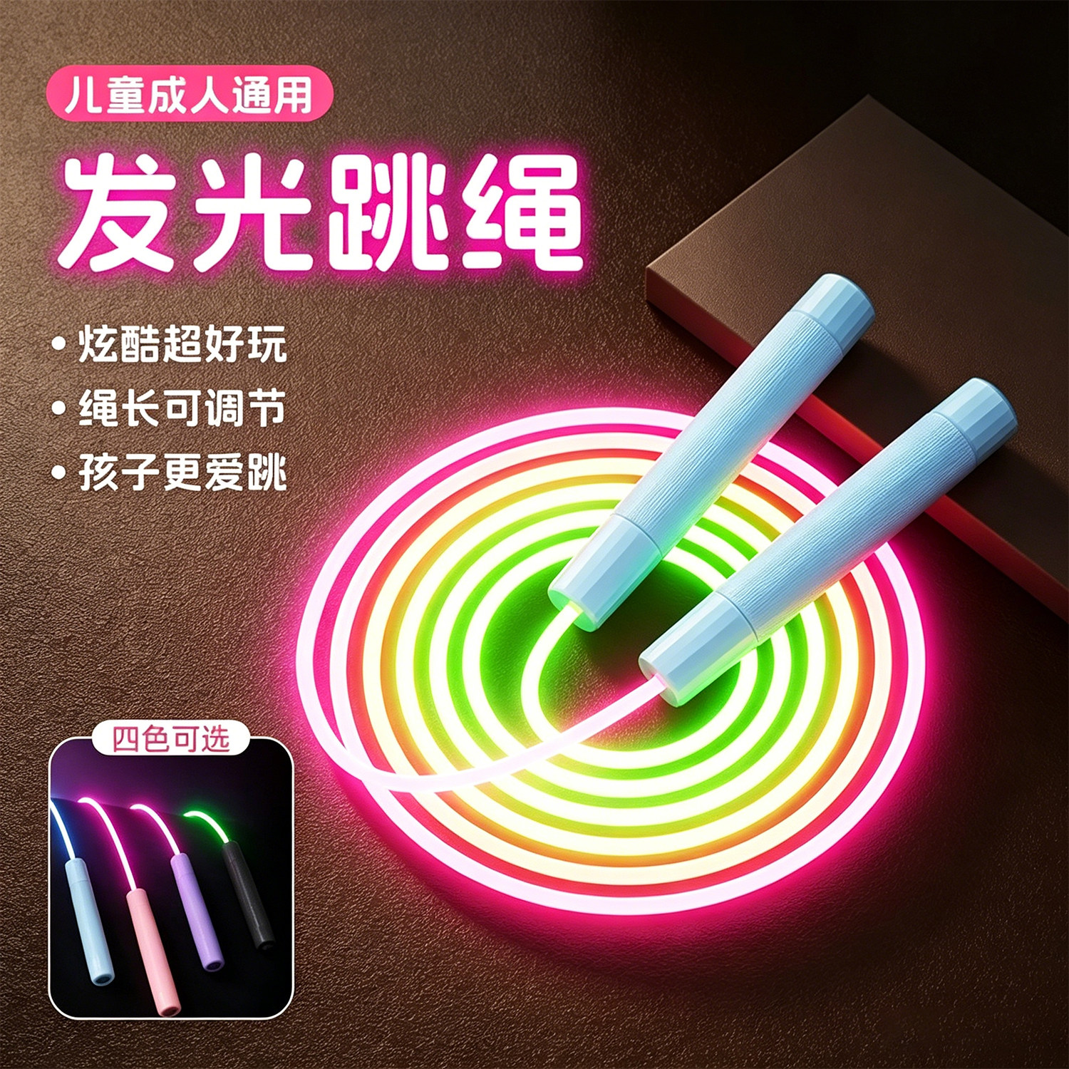 LED发光跳绳儿童竞速跳绳七彩可调节专业健身中考闪光夜光炫光绳