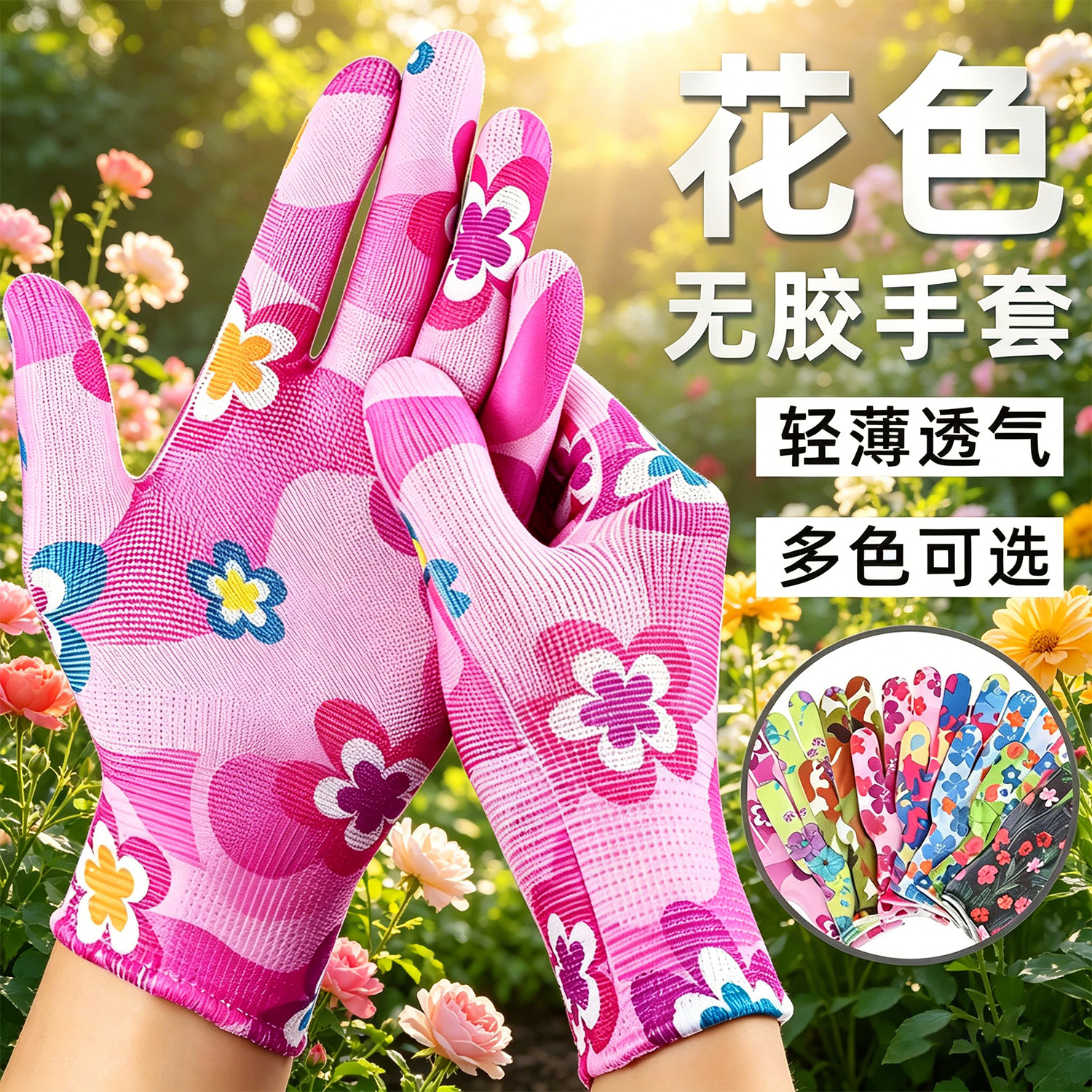 尼龙针织花色透气防晒女士工作干活家务弹力手袜手套劳保耐磨防滑