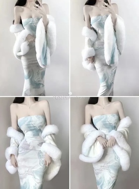 POSHE拍下高定如心春灵欲惜环保毛渐变吊染斗篷披肩双色秋冬气质