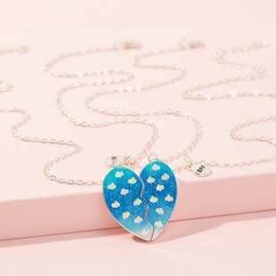 爱心云朵磁吸拼接闺蜜项链女二人款一对一人一半儿童双人学生吊坠