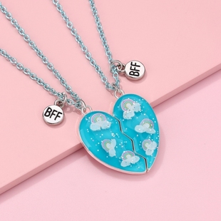 彩虹云朵爱心拼接夜光闺蜜项链磁吸二人一对一人一半姐妹友谊吊坠