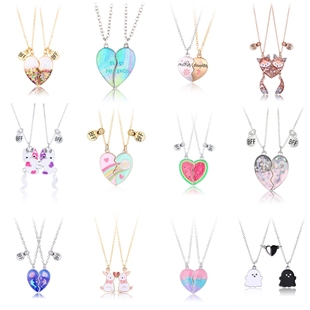 儿童项链女童高颜值一对闺蜜二人三人款磁吸姐妹友谊信物锁骨链女