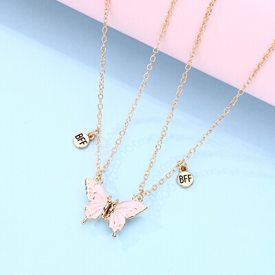 蝴蝶一对儿童闺蜜磁吸项链女二人款友谊姐妹信物挂件吊坠毕业礼物