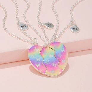 蝴蝶渐变儿童项链女童学生党闺蜜三人磁吸姐妹好朋友友谊挂饰礼物