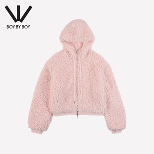 仿羊羔毛连帽短外套女保暖加厚毛毛外套 Boy2025秋冬新品 Boy