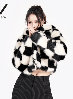 Boy By Boy潮牌女装秋冬棋盘格铆钉LOGO朋克风外套W46011