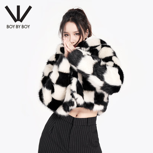 秋冬棋盘格铆钉LOGO朋克风外套W46011 Boy潮牌女装 Boy
