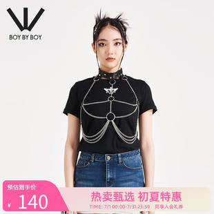 潮牌女装 BOY BOY春季 T恤W01002 后背印花图案宽松版 型针织短袖