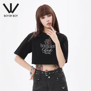 BOY BY BOY春季辣妹稍宽松烫钻陶瓷片针织短袖T恤W01010