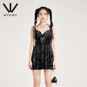 Boy By Boy春季潮牌女装丝绒LOGO烫钻设计单穿内搭连衣裙W37003