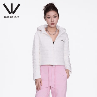 BOY BY BOY潮牌2025冬新款排骨羽绒服女白色连帽短款轻薄时尚外套