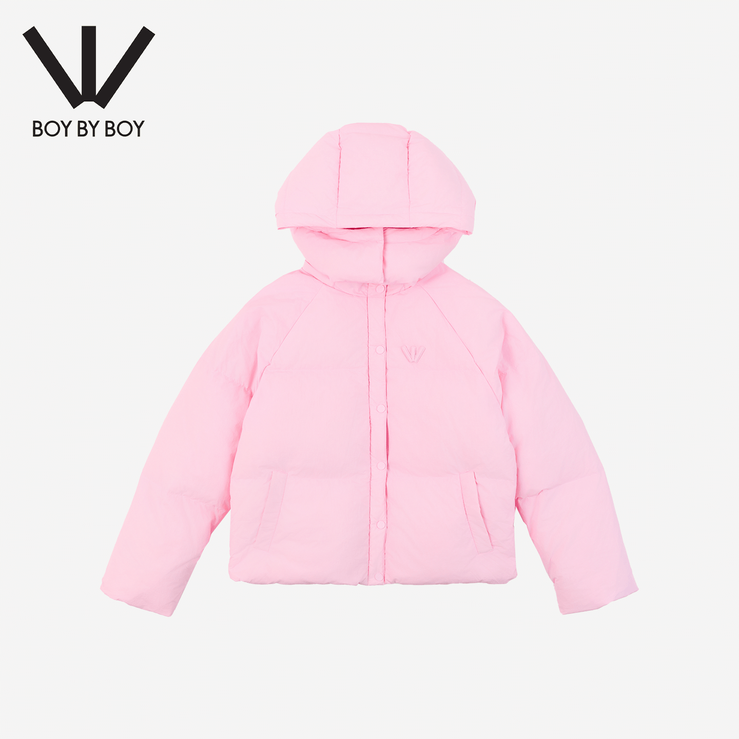 BOY BY BOY潮牌粉色短款连帽羽绒服女百搭保暖面包服,女装/女士精品,羽绒服,淘宝优惠券,粉丝福利购,淘宝优惠卷