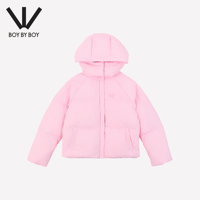 BOY BY BOY潮牌粉色短款连帽羽绒服女百搭保暖面包服