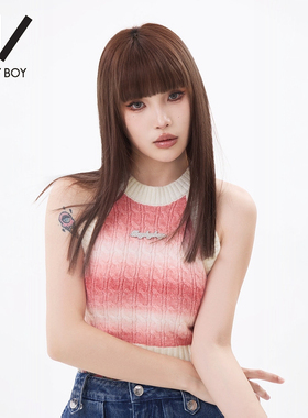 BOY BY BOY秋冬潮牌女装时尚辣妹粉色渐变毛织背心W73003