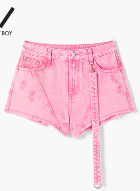 BOY BY BOY商场同款潮牌女装25夏新品修身时尚粉色牛仔短裤W53005