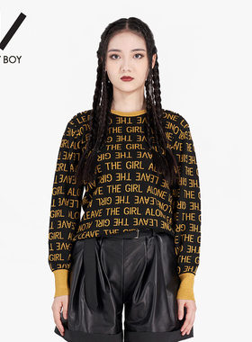 Boy By Boy冬季潮牌女装针织衫LOGO提花领部袖口撞色毛衣W60007