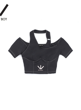 BOYBYBOY夏潮牌女装瑜伽上衣挂脖露背LOGO印花修身百搭W66000