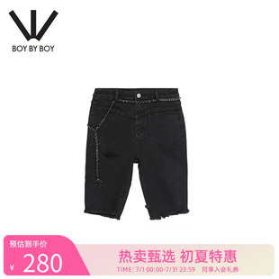 春季 牛仔中褲 彈力修身 舒適腰帶破洞朋克W55000BOYBYBOY 潮牌女裝
