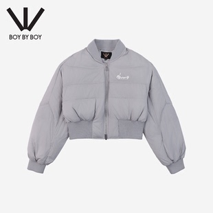 BOY BY BOY短款立领羽绒服女灰色收腰面包服冬季外套