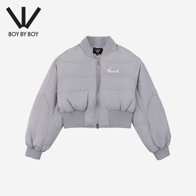 BOY BY BOY短款立领羽绒服女灰色收腰面包服冬季外套