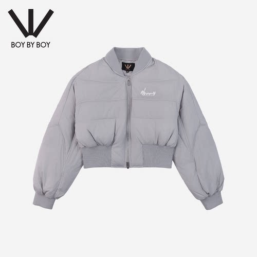 BOY BY BOY短款立领羽绒服女灰色收腰面包服冬季外套
