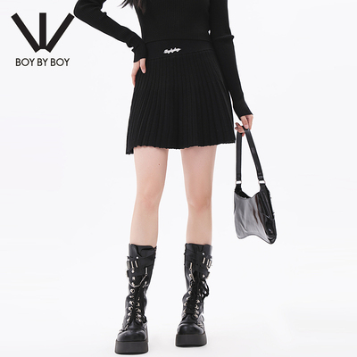 BOY BY BOY夏季潮牌女装百搭时尚毛织百褶短裙W65001