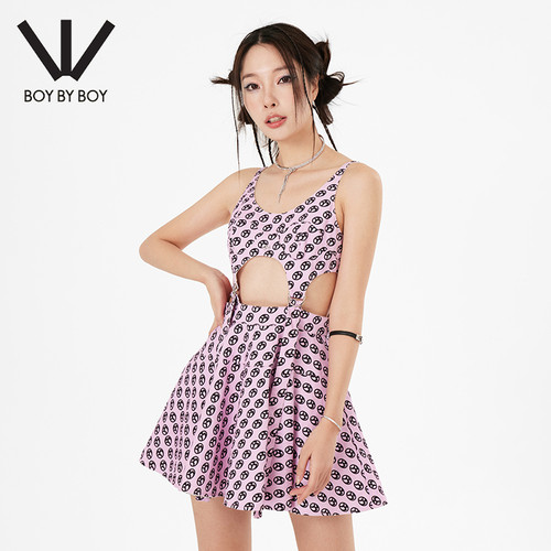 牛仔露腰BoyByBoy印花连衣裙