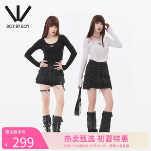 T恤W00016 BOY BOY春秋撞色刺绣时尚 气质百搭针织方领长袖