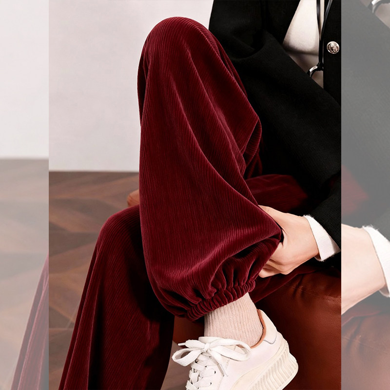 热情桑巴~百搭酒红色复古束脚裤子女2026秋冬宽松显瘦休闲阔腿裤,女装/女士精品,大码裤装,淘宝优惠券,粉丝福利购,淘宝优惠卷