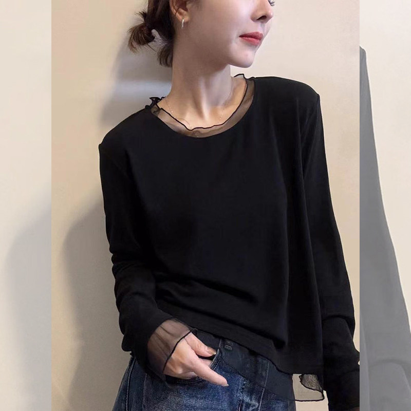少女漫版~木耳边领长袖上衣女2025秋冬设计感拼接磨毛内搭打底衫,女装/女士精品,大码内搭,淘宝优惠券,粉丝福利购,淘宝优惠卷