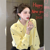 奶黄花絮 衬衣 女减龄刺绣宽松百搭长袖 2026春装 韩系翻领黄色衬衫