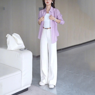 Polo领宽松衬衣小衫 韩系小清新紫色长袖 2025新款 防晒衬衫 潮 女夏季