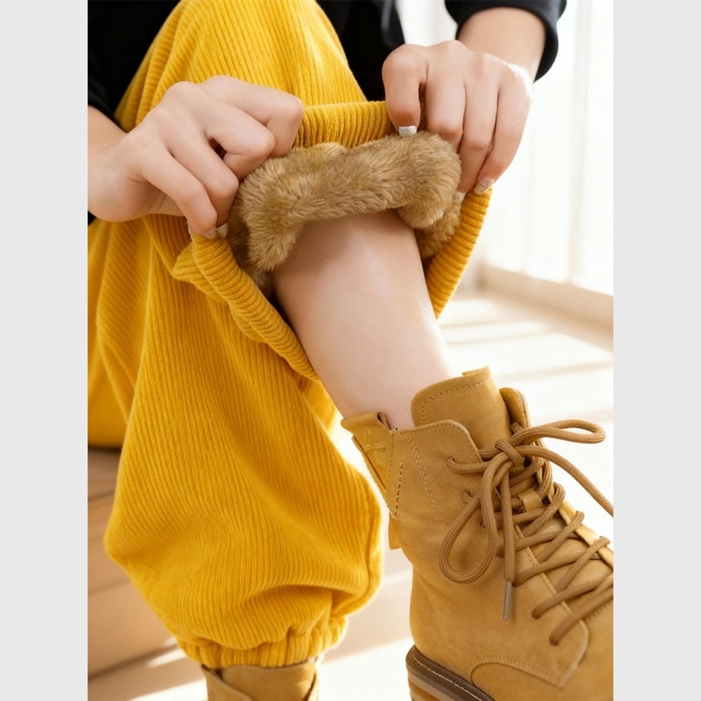 美式复古黄色灯芯绒束脚裤2026冬季新款加绒卫裤超厚实羊羔绒裤子,女装/女士精品,卫裤,淘宝优惠券,粉丝福利购,淘宝优惠卷