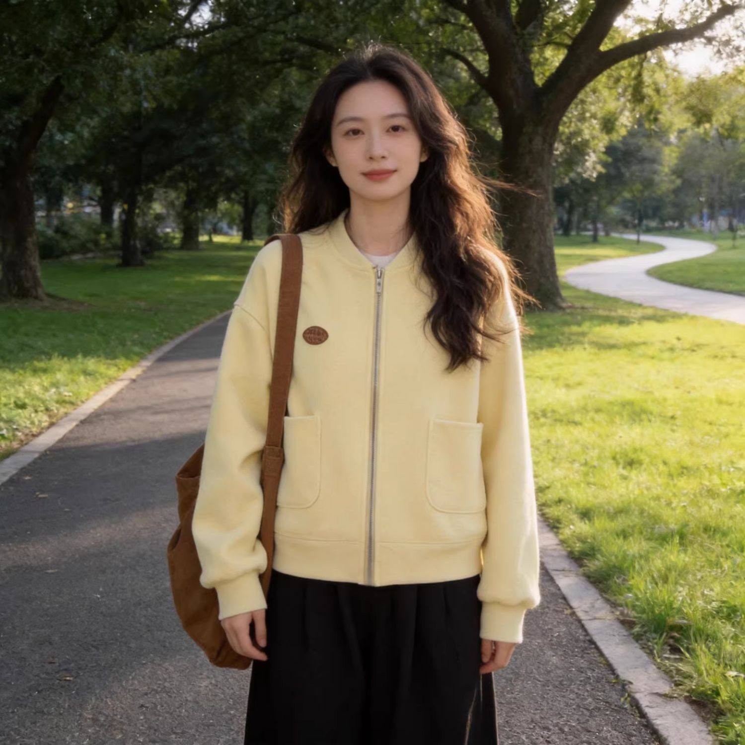 黄油奶酪~小个子黄色棒球服外套女春秋宽松显瘦百搭卫衣开衫上衣,女装/女士精品,时尚抓绒衣,淘宝优惠券,粉丝福利购,淘宝优惠卷