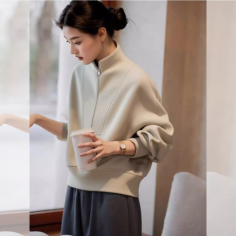 氛围时尚~韩系杏色立领半拉链内搭打底衫长袖T恤女秋修身显瘦上衣,女装/女士精品,大码内搭,淘宝优惠券,粉丝福利购,淘宝优惠卷